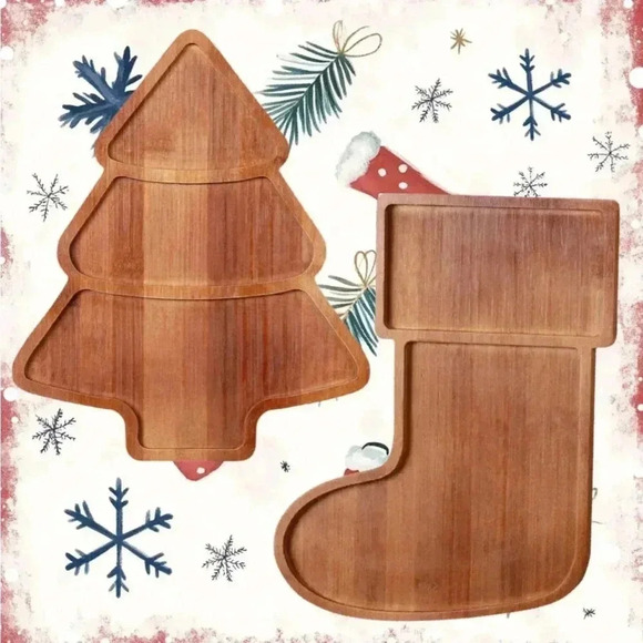 Appetizer Server Wood Serving Plate Wood Taco TrayDisplay Plate Tree & Stocking - Picture 1 of 10